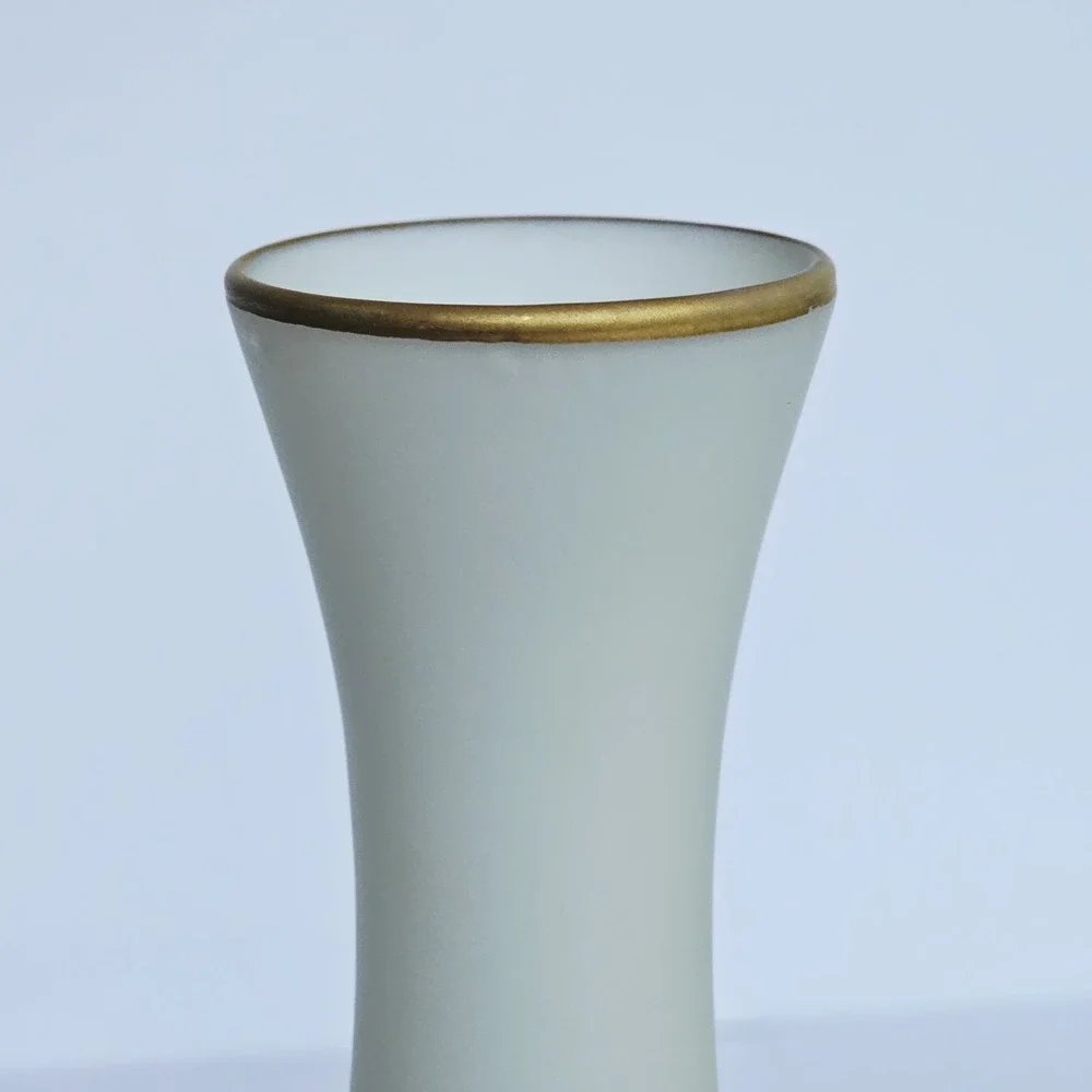 Vintage Frosted Satin Glass‎ Bud Vase Hand Painted Floral Gold Rim Decor 10.5in